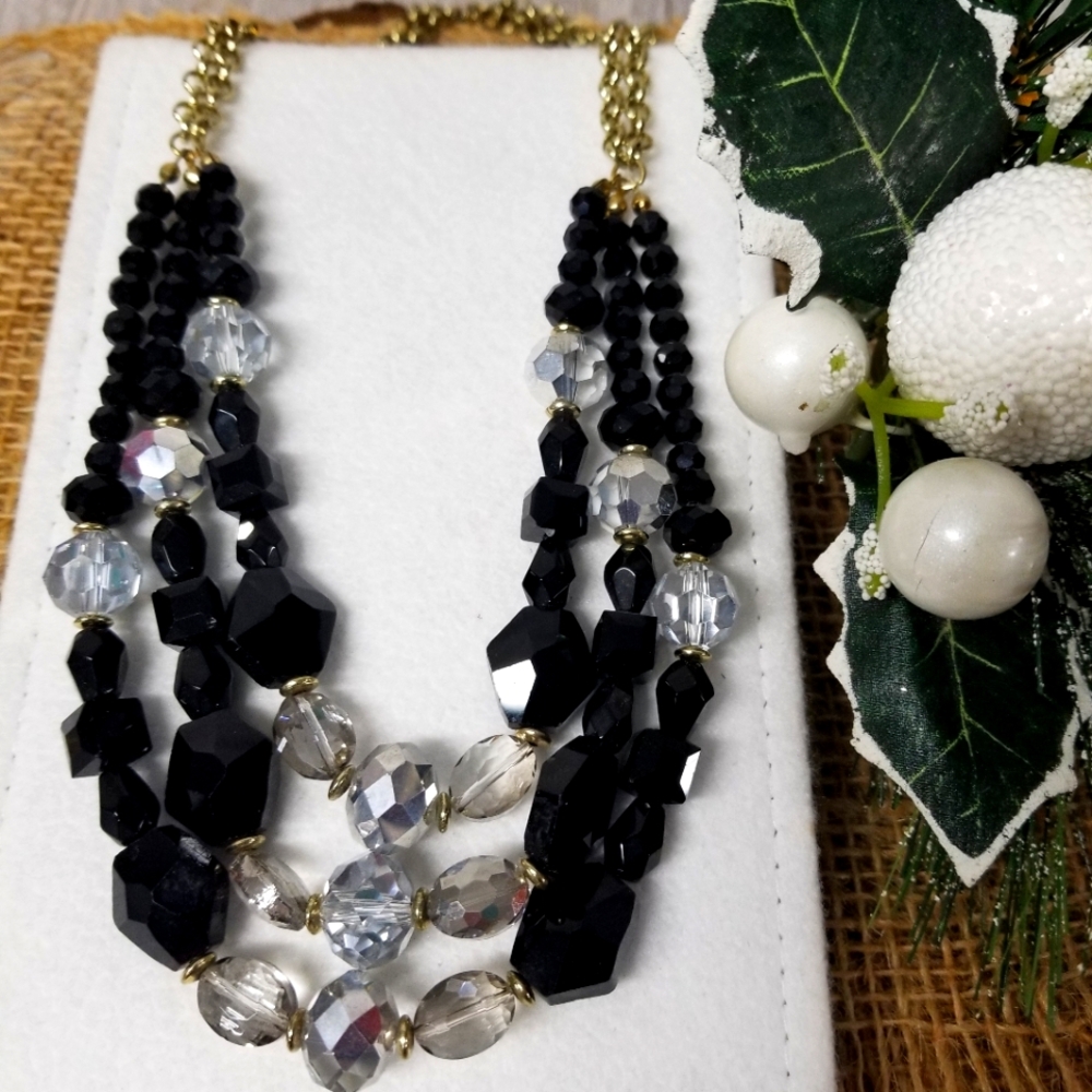 3 strand sparkly statement necklace